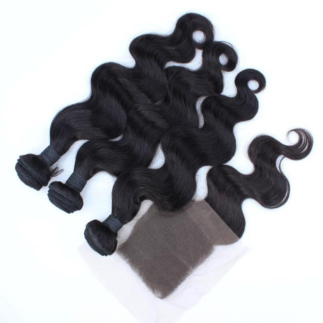 Grade 8A Lace Frontal Closure with 3 Human Hair Bundles Brazilian Virgin Hair