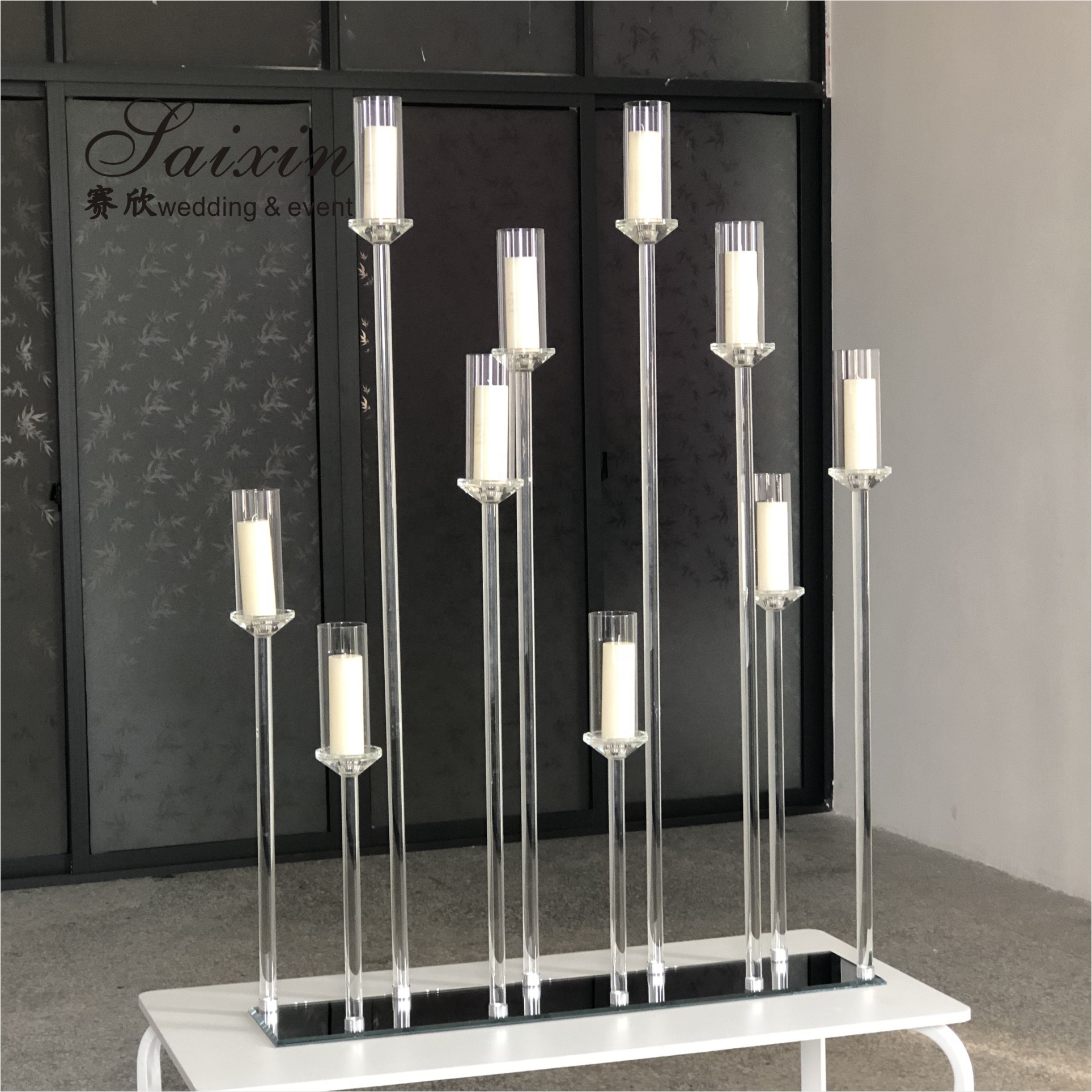 Golden Brass Taper Wedding Candle Holders Centerpiece Pillar 2 Pcs Set