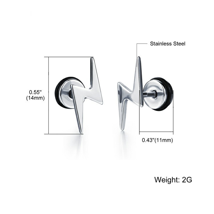 Punk Ear Stud Earrings For Men Hip Hop Jewelry Gift Stainless Steel Screw Back Earrings Lightning Stud Earrings