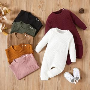 China Custom Design Cotton Baby Clothes Baby Boy Romper Rib Knitting Unisex Onesie Short Sleeve Long legs Baby Bodysuit factory