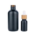 50ml Black Cylindrical frosted Glass Bottle With bamboo Drop For Empty Dropper