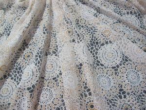 China White Cotton Polyester Lace Fabric Thick Geometric Burnout Lace for Dress Decoration(CY-DK0023) factory