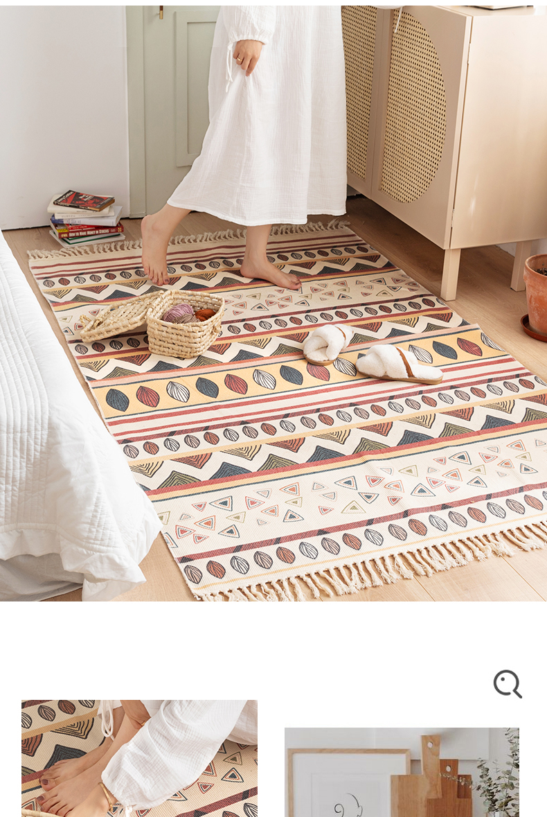 Y-Z Simple Linen Tassel Woven Cotton Mat Nordic Boho Style Turkish Living Room Home Floor Carpets and Rugs