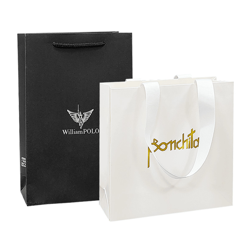 Custom White Black Paper Plain Paper Bags For Dresses Shopping With Your Own Logo Printed