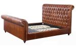 Button Back Tufted Leather Bed Genuine Leather Bed For Bedroom