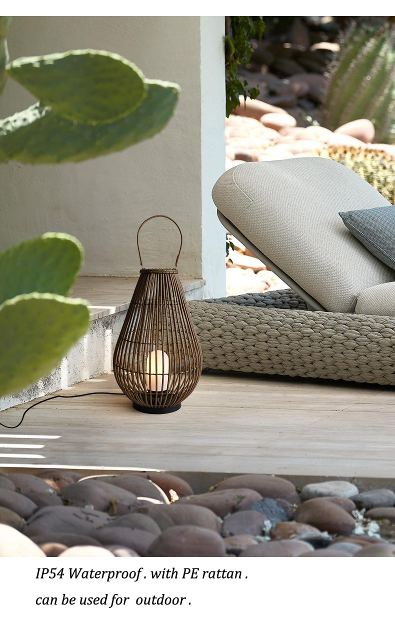 Landscape Outdoor Lanterns Rattan Woven Lamp Rechargeable Pendant