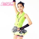 3 in 1 Sleeveless Green Belt Vest Zebra Skirt Leotard Dance Competition Costumes