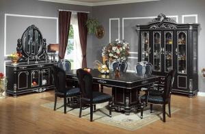 China Xinyu Bar Luxury Wood Dining Room Sets Wooden Carving Long Round Antique Table factory