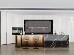 Luxury SS Modern Kitchen Cabinet With Multifunctional Curved Metallic Gold