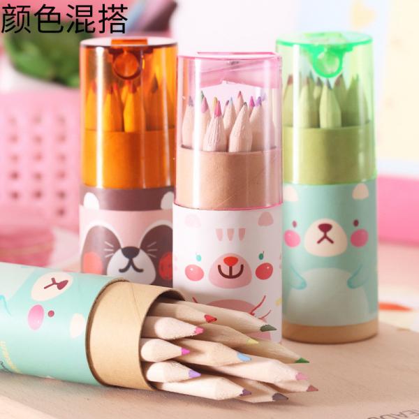 Pencil 12 Colored Pencils With Topper Sharpener Tube Packing Colorful Wooden