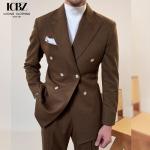 Men's Italian Double-Breasted Single Suit 500g Heavyweight for Casual Business