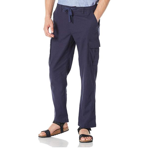 Washable Drawstring Closure Pants 44% Linen 56% Cotton Cropped Cargo Trousers