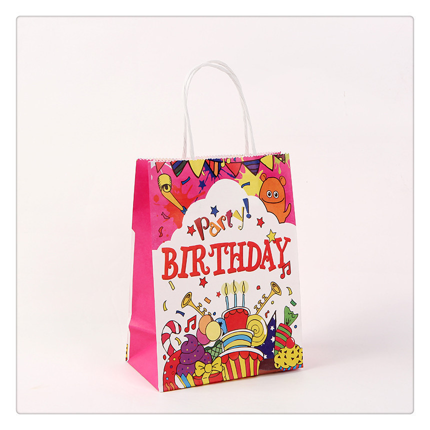 Customized Logo Brown Kraft Paper Tote Bag for Birthday Party Clothing Gift Packaging