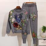 High Quality Sequins Flower Long-Sleeved Knitwear Sweater Casual Pants 2 Piece