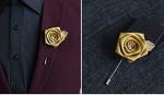 Men's Metalic Gold Flower Lapel Pin/Shirt Stud Brooch Golden, Gentleman's