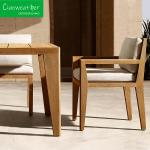 Outdoor Furniture Courtyard Dining Table And Chair Set With Cushioned Teak Chair