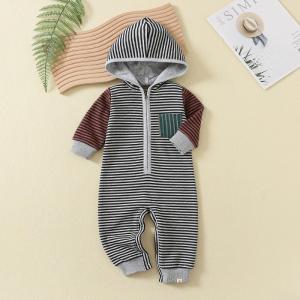 China Custom New Kids 100% cotton Long Sleeve Clothing zipper Jumpsuit Baby Romper with hat factory