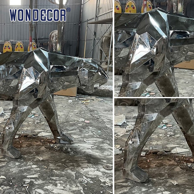 Highly Artistic Stainless Steel Animal Sculpture Geometry Art Cheetah