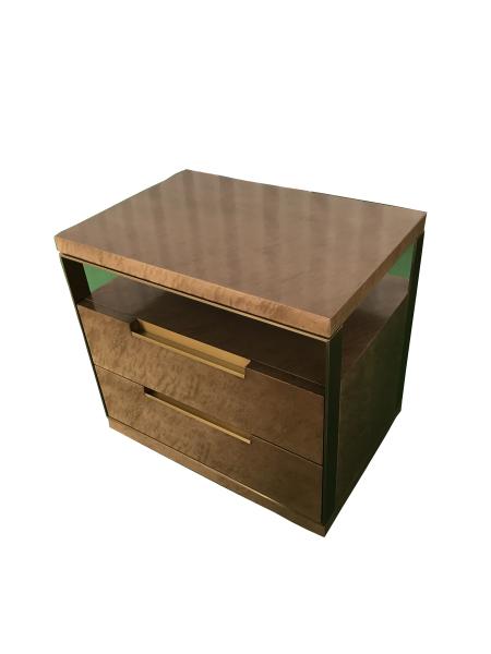Brass metal frame Maple burl veneer Custom made 2-drawer night stand of hotel