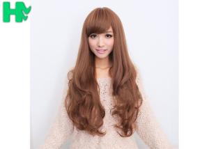 China Free Wig CatalogsBrown Color Long Synthetic Wigs For Party , Synthetic Hair Wigs factory