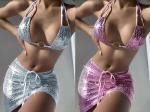 Special Fabric Three Piece Swimwear Drawstring Backless 3 Piece Bathing Suit