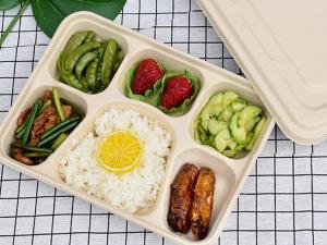 China FDA 6 Compartment Degradable Tableware Wheat Straw Disposable Lunch Box factory