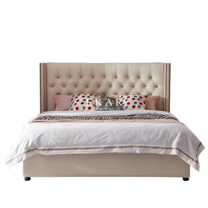 China Bed Designer Furniture Simple White Wood King Size Tufted Headboard Bed factory