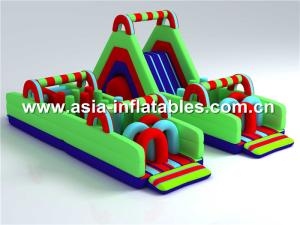 China Green Colored Obstacle Course With Slide For Inflatables Children Challenge Sports factory