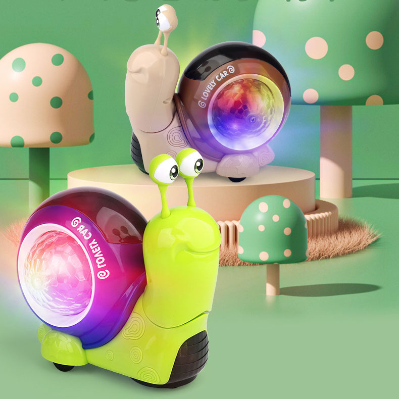 Plastic Electric Universal Swing Nodding Small Snail Music Projection Light Q Cute Snail Toy Car Children'S Toys