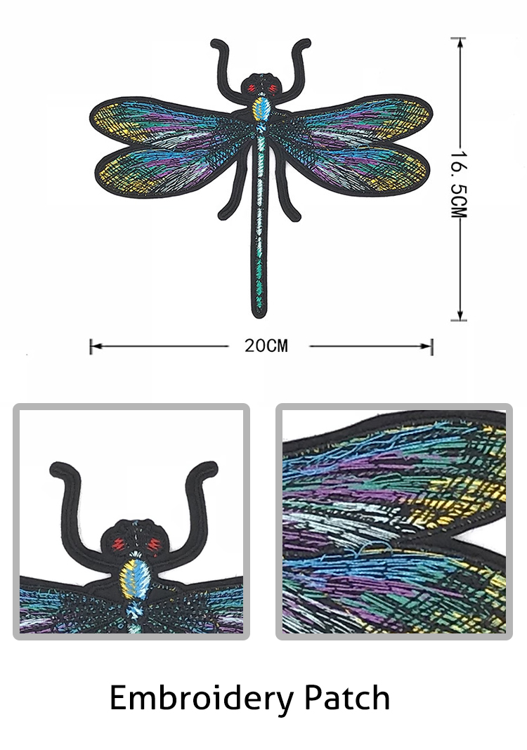 Dragonfly Handmade Iron On Embroidered Patches Special Color 20 * 16.5CM Size