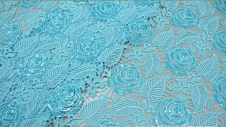 Chemical lace with Red/Pink /Orange Color + Embroidery Sequin Lace Fabric
