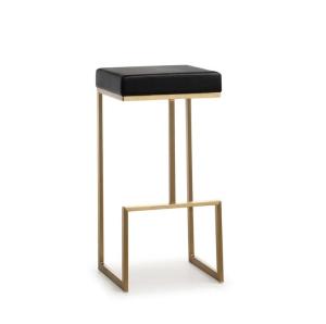 China Modern brushed brass gold stainless steel PU leather upholster barstool for cafe bar hotel factory