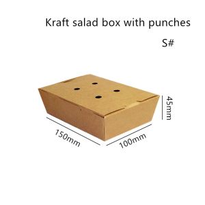 China Salad Kraft Paper Take Away Box Microwavable Disposable With Punches on sale
