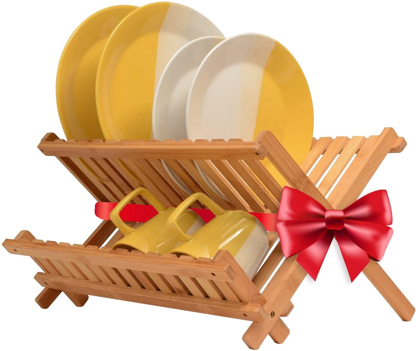 Compact Collapsible Wooden Plate Rack Kitchen Bamboo Dish Drying Rack