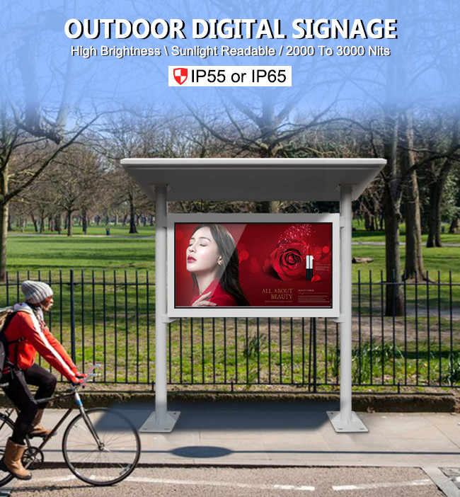 75" Outdoor LCD Digital Signage High Bright Waterproof Rustproof 4K Resolution