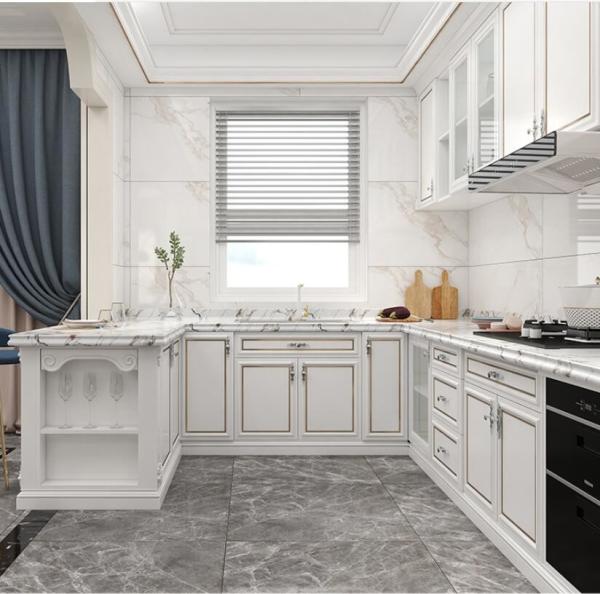 White 1.8cm Panel Solid Wood Kitchen Cabinets High Gloss Contemporary With Metal