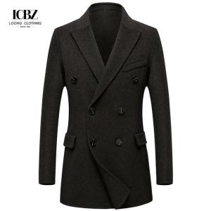 China Pure Wool Vertical Stripes Double-Breasted Men's Coat with Short Length and Cashmere factory