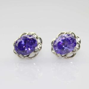China 925 Silver Jewelry 8mmx10mm Oval Purple Cubic Zircon Earrings(PSJ0432) factory
