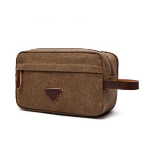 China Men'S Vintage Leather Canvas Travel Shave Kit Bag factory