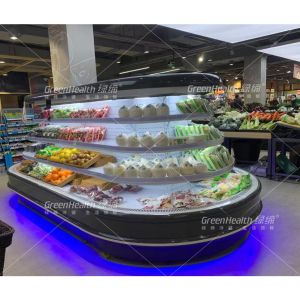 Custom Island Merchandise Display Round Cabinet Multideck Open Chiller