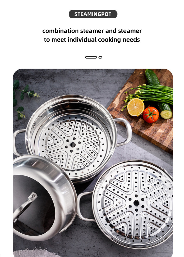 New Product 304 Stainless Steel Steamer Pot Soup Set Stainless Steel Cooker Cooking Soup Pot Steamer Pot