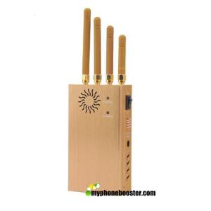 China Hotsale 4 Antennas 2w Golden Yellow Portable Signal Jammer Blocker Shield GSM 3G Wifi GPS With Leather Case/Car Charger factory