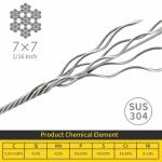 Tolerance ±1% 7x7 Rail Hanging Rope 1/8 inch T316 Stainless Steel Marine Wire