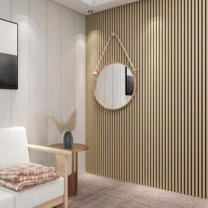 China Tech Oak Walnut Wooden Veneer Wood PET Noise Absorbing Wall Panels Wood Slat Acoustic Panel factory