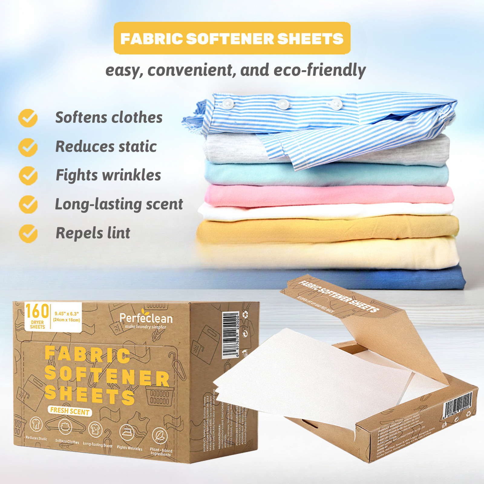 Portable Fabric Softener Dryer Sheets Custom Detergent Dryer Sheets
