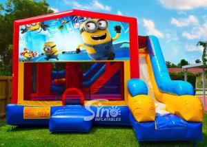 China 7in1 kids Despicable Me minion bounce house with basketball hoop N obstacles inside for sale factory