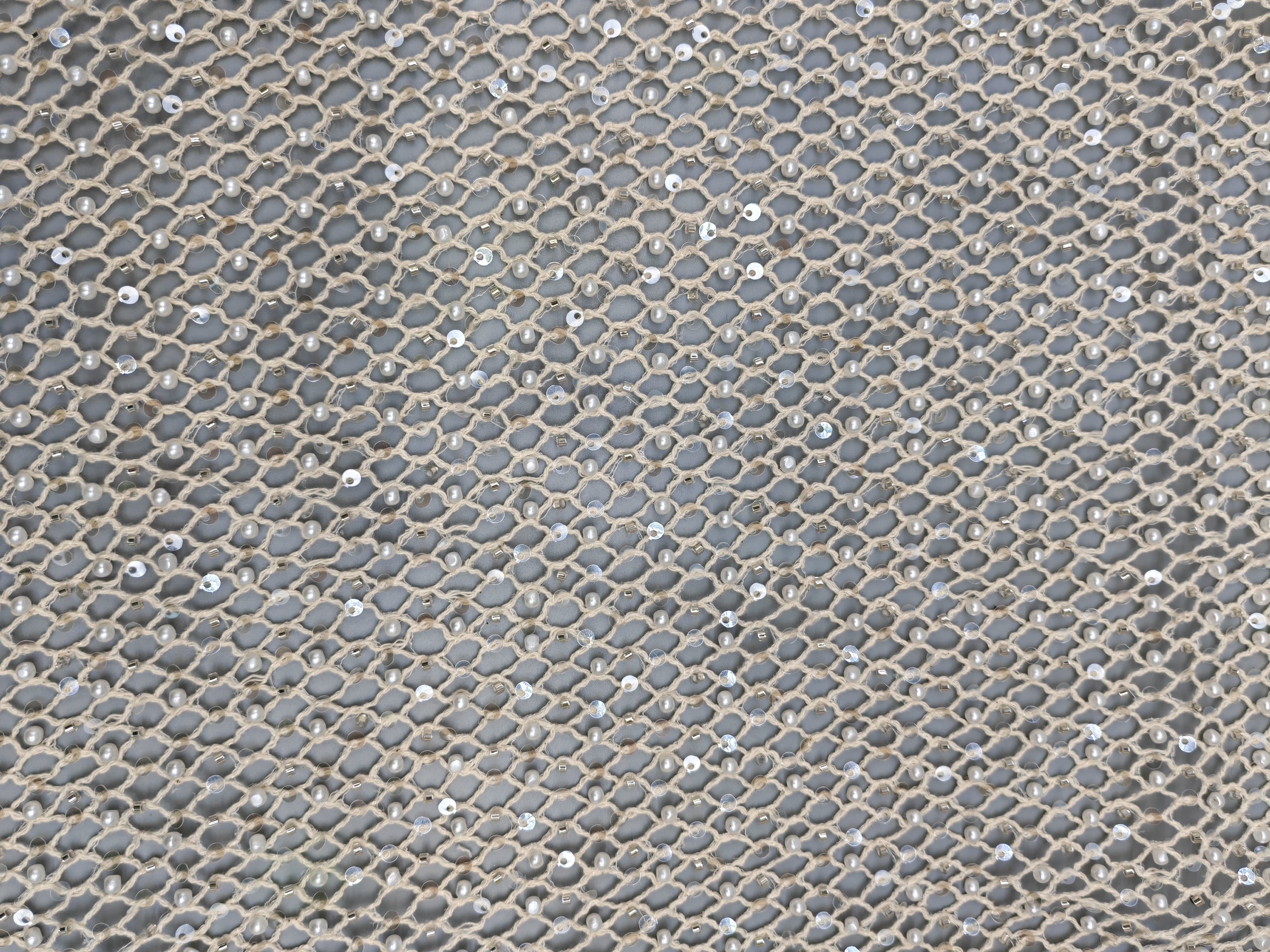 Mesh Pearl Beaded Embroiderey Fabric for Elegant Breathe Dinner Gowns