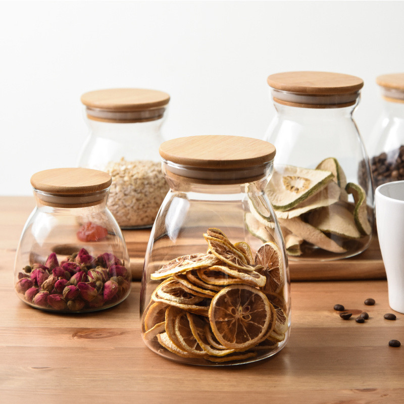 Bamboo Cover 1100ml Borosilicate Wide Mouth Preserving Jars
