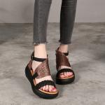S154 Factory personalized side zipper leather platform high heel sandals ethnic