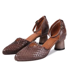 China S425 Factory Woven Leather Pointed Toe Fashion High Heels, Increase Fairy Fresh Style Thick Heel Single Shoes, Literary factory